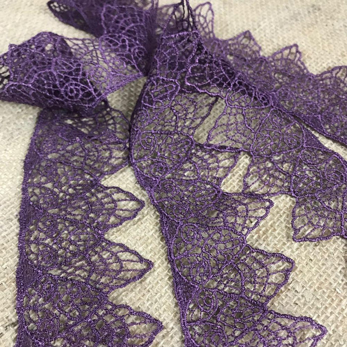 Lace Trim 2" Wide Venise Spiderweb Design, Purple, for Garments Tops Decorations Arts Crafts Costumes Veils and more.