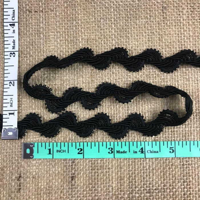 Braid Trim Black, 1" Wide Fancy Wave Design. Use Examples: Garments Costume Craft Scrapbooks Drapes DIY Sewing.