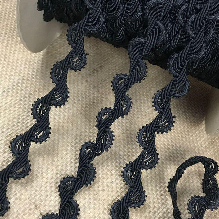 Braid Trim Black, 1" Wide Fancy Wave Design. Use Examples: Garments Costume Craft Scrapbooks Drapes DIY Sewing.