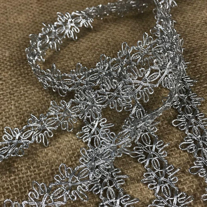 Braid Trim Silver Metallic Corded, 1" Wide Double Border. Use for Garments Costume Decoration Craft Scrapbooks Drapes DIY Sewing and more