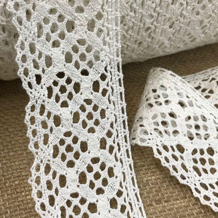 Cluny Trim Lace Natural Cotton 2" Wide Off White Yardage Vintage Antique Irish Edging, For Garments Arts Crafts Costumes DIY Sewing Slip Extender