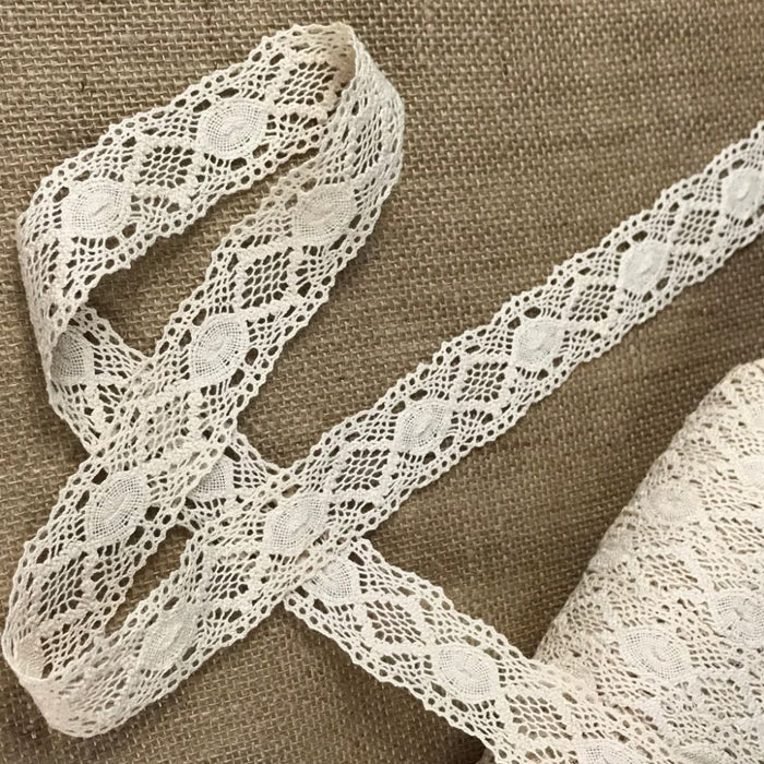Cluny Trim Lace Natural Cotton 1.5" Wide Off White Yardage Vintage Antique Irish Edging, For Garments Arts Crafts Costumes DIY Sewing Slip Extender
