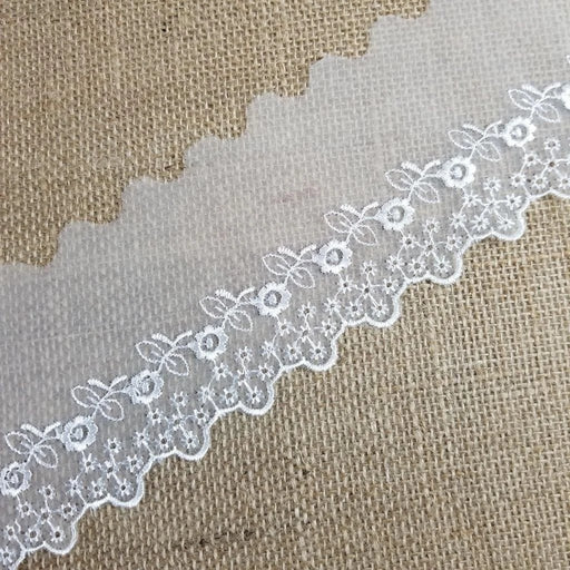 Lace Trim Scalloped Embroidered Sheer Organza Cute Daisy, 2"-3" Wide, Choose Color, Multi-Use Garments Gowns Veils Bridal Communion Christening