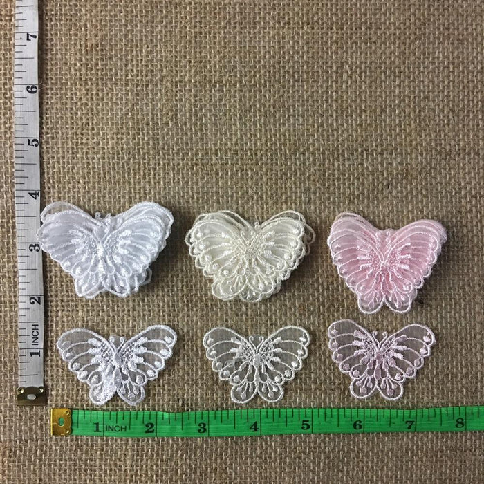 Lace Applique Butterfly Embroidered Sheer Organza, 1.5" x 2.5", For Dresses Gowns Veils Bridal Communion Christening Costumes Invitations Scrapbooks ⭐