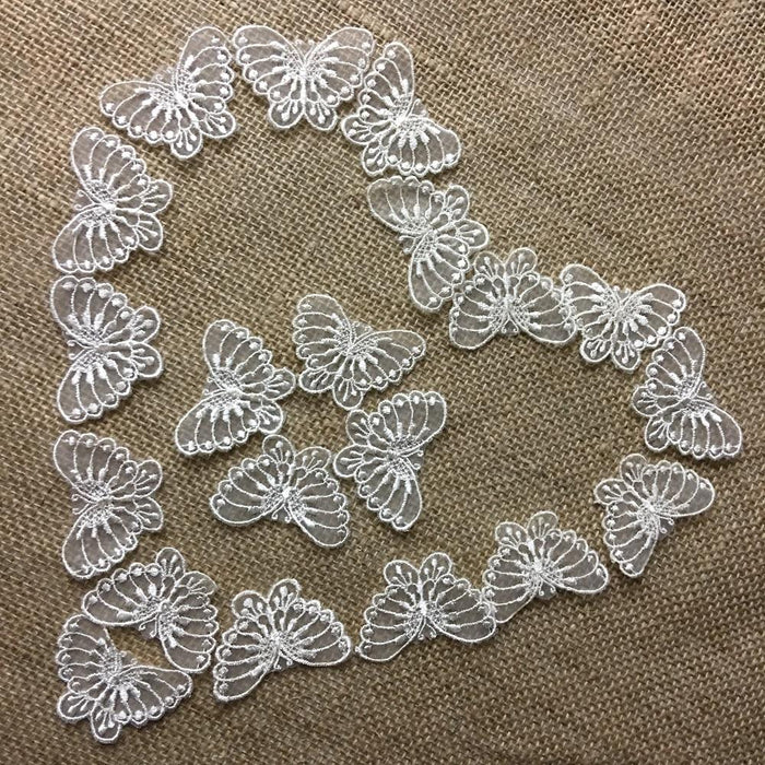 Lace Applique Butterfly Embroidered Sheer Organza, 1.5" x 2.5", Choose Color. For Dresses Gowns Veils Bridal Communion Christening Costumes Invitations Scrapbooks
