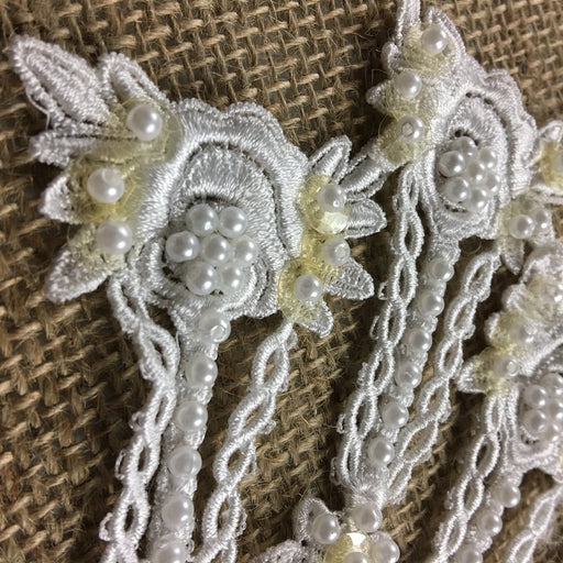 Lace Applique Piece Embroidered Beaded Angel Flower Venise, 2"x4", White, Multi-Use Garments Bridal Communion Christening Baptism Costume Scrapbook