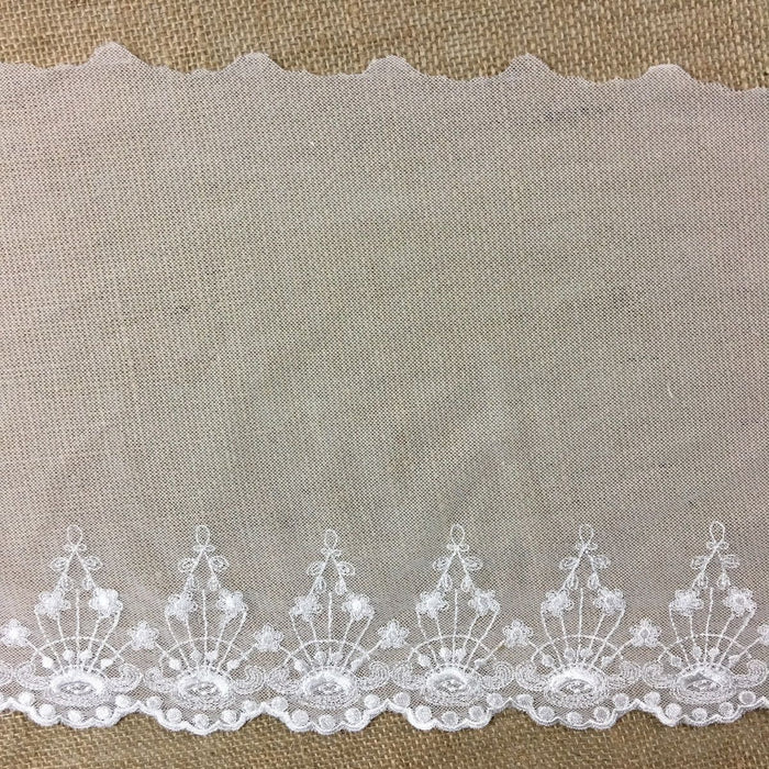 Embroidered Mesh Trim Lace Scalloped Border, 3.5"-10" Wide, Ivory, Garments Gowns Veils Costumes Slip Extender, DIY Sewing, Decoration ⭐