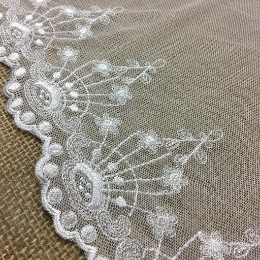 Embroidered Mesh Trim Lace Scalloped Border, 3.5"-10" Wide, Ivory, Multi-Use Garments Gowns Veils Costumes Slip Extender, DIY Sewing, Decoration