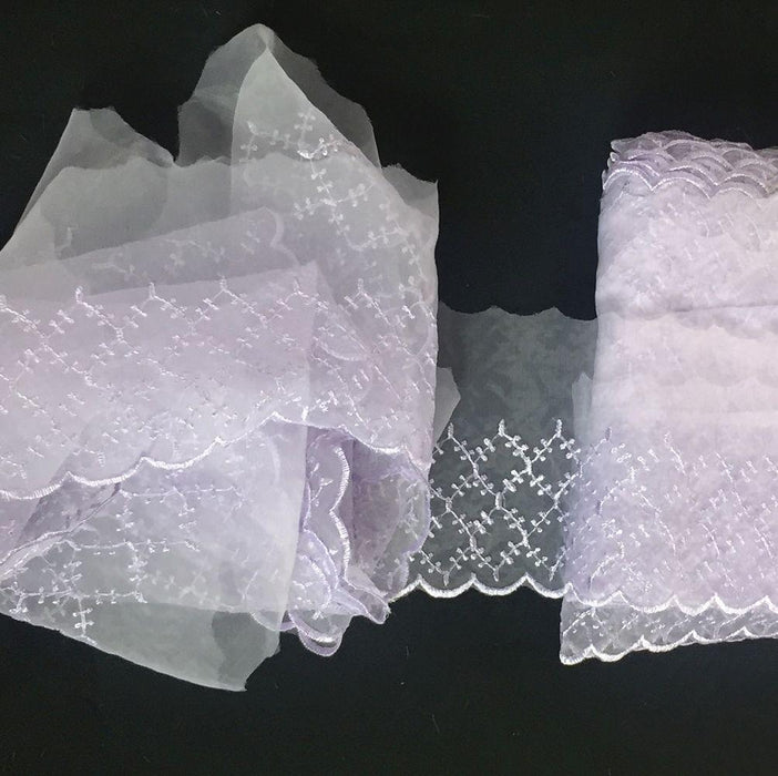 Lace Trim Embroidered Scalloped Border Zigzag Diamonds Sheer Organza, 3"-5" Wide, Choose Color. For Dresses Veils Towels Bridal Decoration Costumes