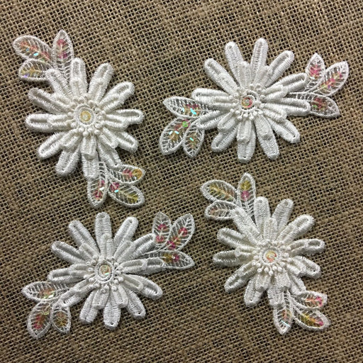 Lace Applique Piece Embroidered Multi-Layered Beaded Sequinned, 3"x5", Choose Color, Multi-Use Garments Bridal Costume Communion Scrapbook DIY Sewing