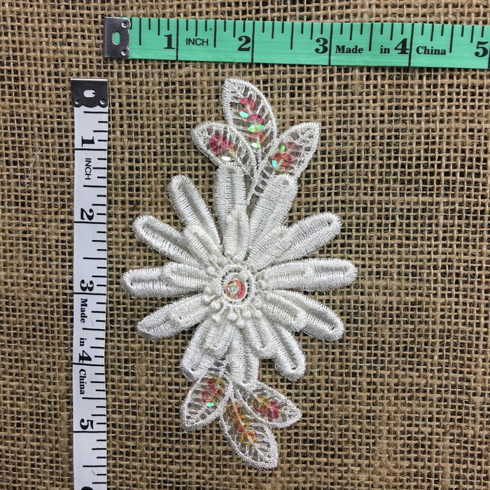 Lace Applique Piece Embroidered Multi-Layered Beaded Sequinned, 3"x5", Choose Color, Multi-Use Garments Bridal Costume Communion Scrapbook DIY Sewing