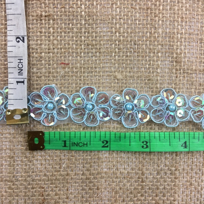 Trim Lace Sequined Beaded Corded Bling Daisy Flowers by the Yard, 1" Wide, Choose Color. Multi-Use Garments Veils Decoration Costumes Scrapbooks