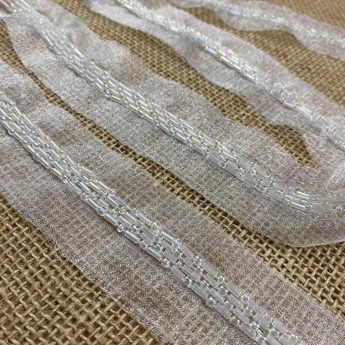Long Beads Lace Trim 0.4"-2” Wide on Organza, for Garment Bridal Communion Decoration DIY Sew Craft Costume Scrapbook