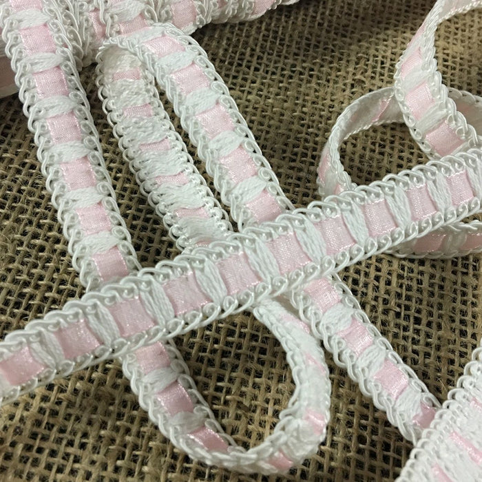Braid Lace Trim,1/2" Wide, Choose Color White or Pink, Multi-Use Garment Bridal Communion Decoration DIY Sewing Craft Costume Scrapbook Runner