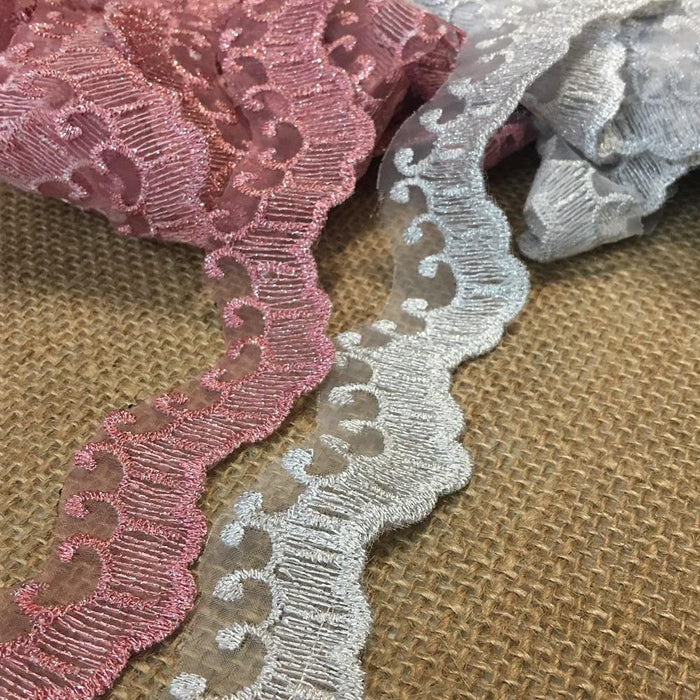 Lace Trim Scalloped Embroidered Sheer Organza Double Border Simple Beautiful, 1.25" Wide, Dresses Veils Bridal Costume ⭐
