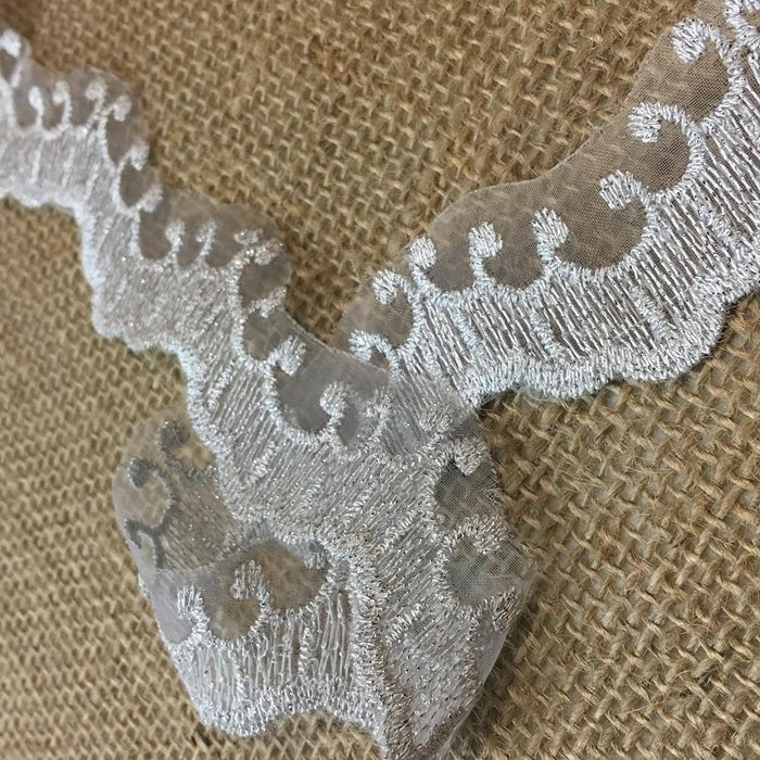 Lace Trim Scalloped Embroidered Sheer Organza Double Border Simple Beautiful, 1.25" Wide, Choose Color, Multi-Use Dresses Veils Bridal Costume