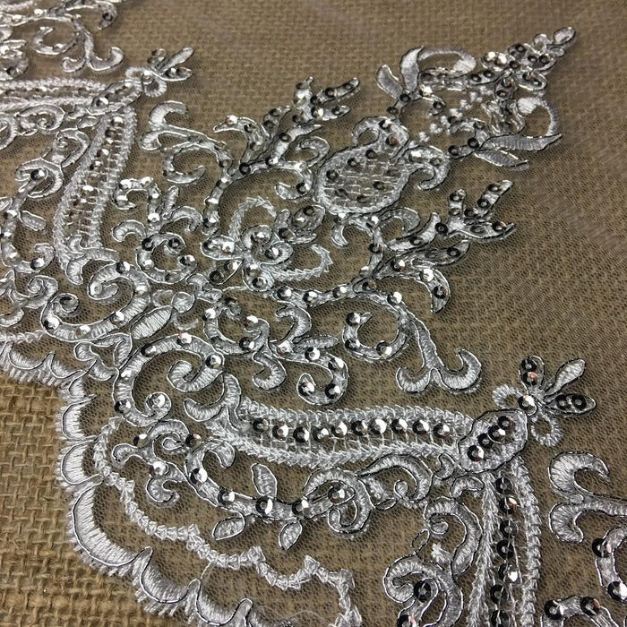 Bridal Veil Lace Trim Gorgeous Elegant Alenceon Embroidered Corded Sequined Mesh, 8" Wide, Choose Color. For Veil Bridal Wedding Decoration Dresses
