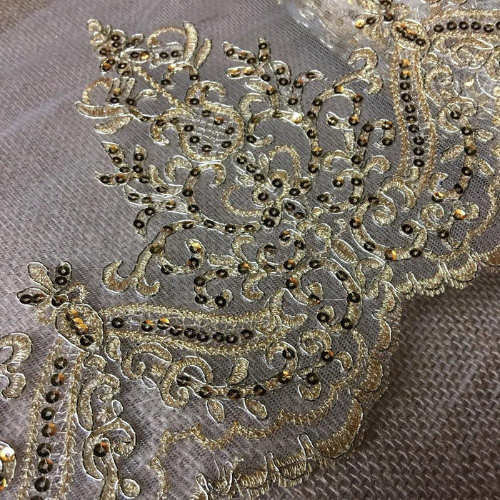 Bridal Veil Lace Trim Gorgeous Elegant Alencon Embroidered Corded Sequined Mesh, 8" Wide, Choose Color. For Veil Bridal Wedding Decoration Dresses