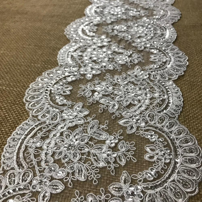 Alencon Bridal Wedding Beaded Corded Bridal Organza Sheer Embroidered Lace Table Runner Cover Events Art Craft Scrapbook Funeral Casket Coffin Victorian Traditional DIY Clothing DIY Sewing Proms Bridesmaids Encaje Retro French Trim Lace by the Yard Yardage