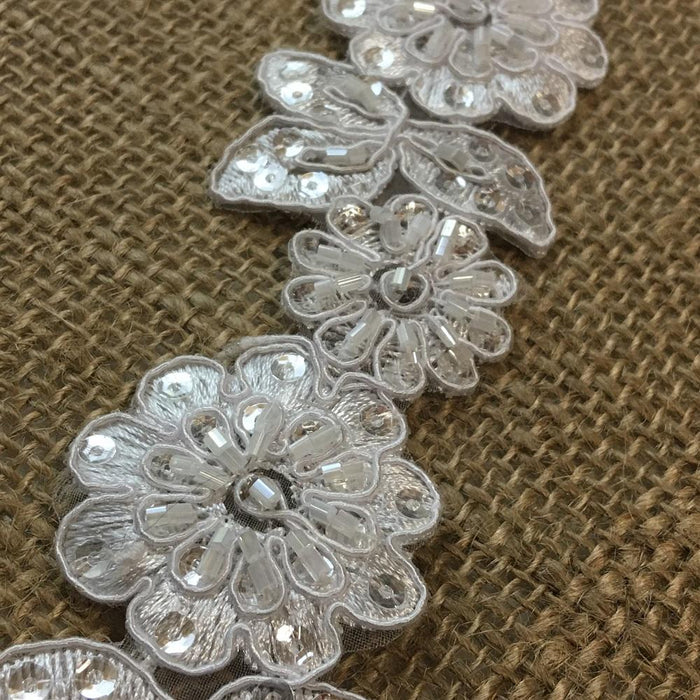 Bridal Lace Trim Alencon Embroidered Corded Sequined Organza Beautiful Floral, 1.5" Wide, Choose Color. Multi-Use Veils Wedding Costumes Craft