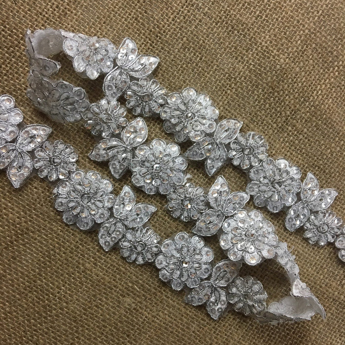 Bridal Lace Trim Alencon Embroidered Corded Sequined Organza Beautiful Floral, 1.5" Wide, Choose Color. Multi-Use Veils Wedding Costumes Craft