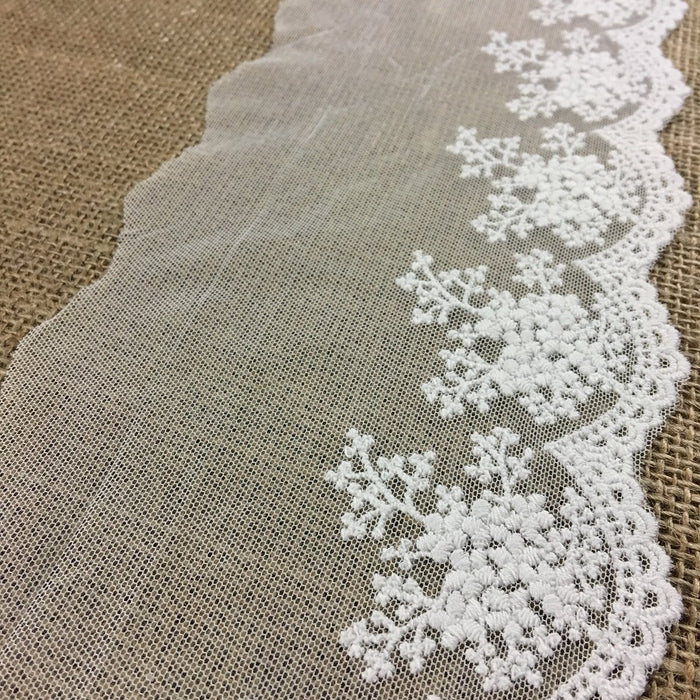 Trim Lace Embroidered Mesh Scalloped Border, 3-5" Wide, Off White, Multi-Use Garments Gowns Veils Costumes Slip Extender, DIY Sewing, Decoration