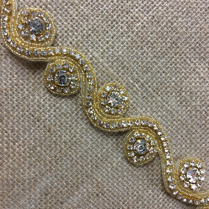 3D Rhinestone Bling Trim Crystal Cup Chain Sash Belt Sew or Hot Glue Gun or Fabric Glue, 1.25" Wide, Dress Bridal Sash Crafts Jewelry ⭐