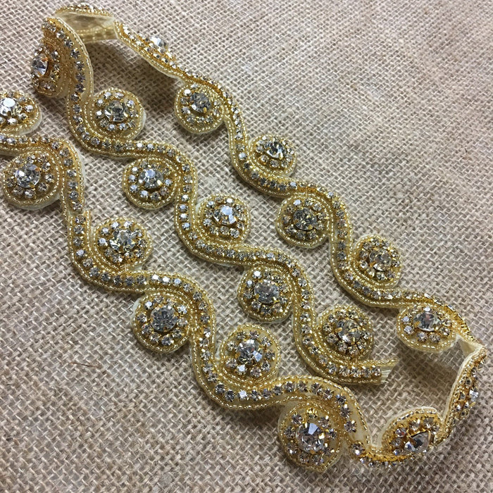 3D Rhinestone Bling Trim Crystal Cup Chain Sash Belt Sew or Hot Glue Gun or Fabric Glue, 1.25" Wide, Dress Bridal Sash Crafts Jewelry ⭐