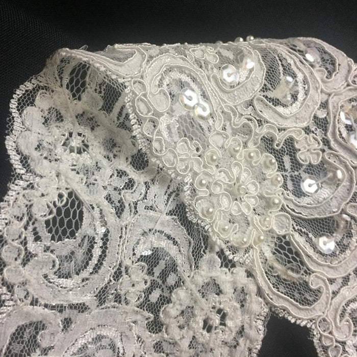 Chantilly Lace Trim Alencon Corded Hand Beaded Sequined French Couture Gorgeous Elegant, 3" Wide, Choose Color, For Bridal Costumes Crafts Decoration