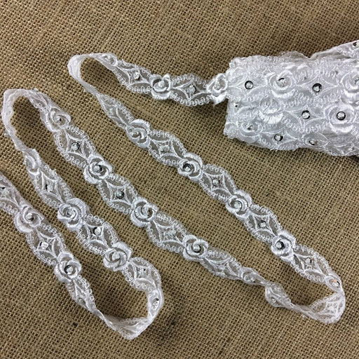 Beaded Trim Ivory Pearl and Silver Beads Lace Trim for Bridal