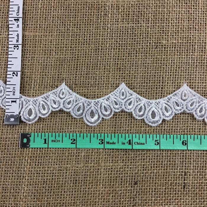 Scalloped Bridal Trim Lace Embroidered on Organza, 1.5" Wide, White, for Garment Veil Costume Communion Christening Baptism ⭐