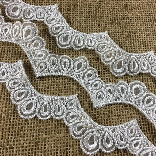 Scalloped Bridal Trim Lace Embroidered on Organza, 1.5" Wide, White, for Garment Veil Costume Communion Christening Baptism