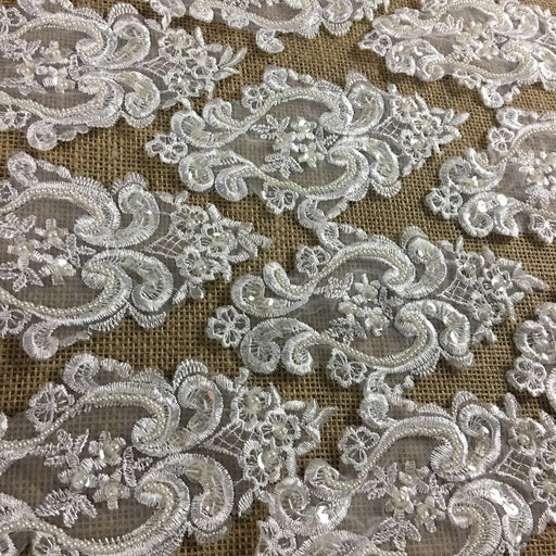 Beaded Applique Lace Oval Piece, 7"x4", White, Multi-Use Garments Communion Christening Baptism Dance Theater Costumes Decoration 