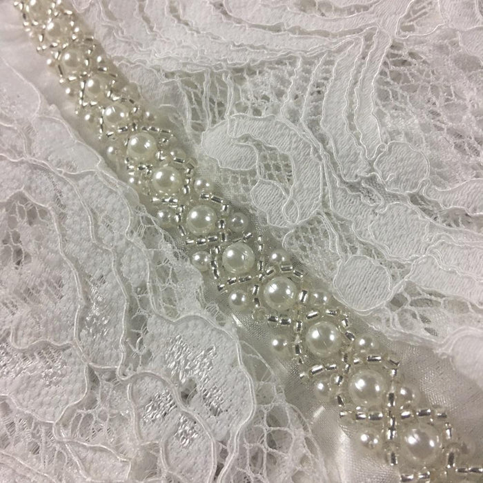Beaded Trim Lace, 1/2" Wide Beautiful Pearl Bead Pattern on 1.25" Wide Organza Ribbon, Choose Color, Trim By the Yard for Sash Belt Waistband Garments