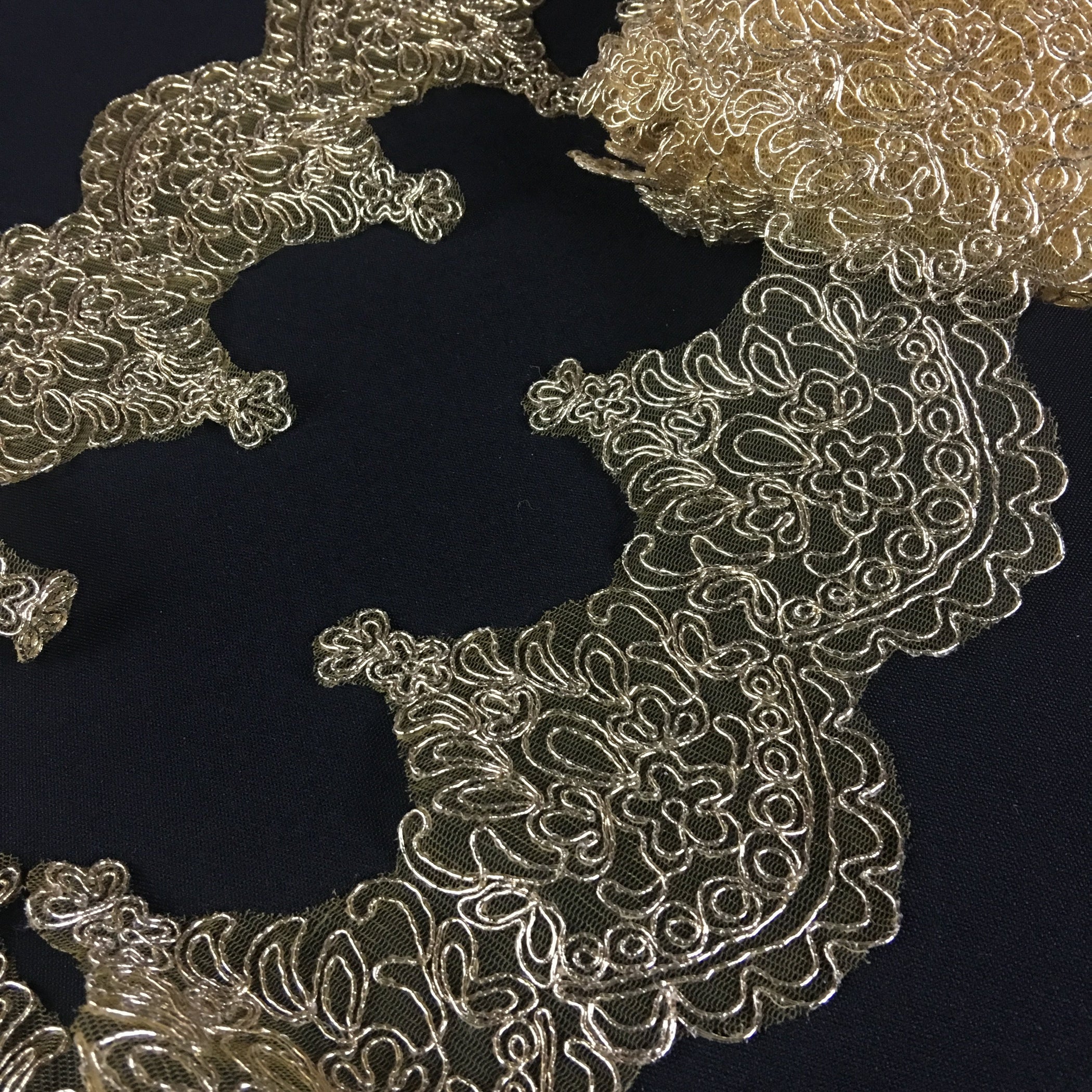 Fancy Lace - 52-inches Wide Metallic Gold-Corded Beaded Embroidered