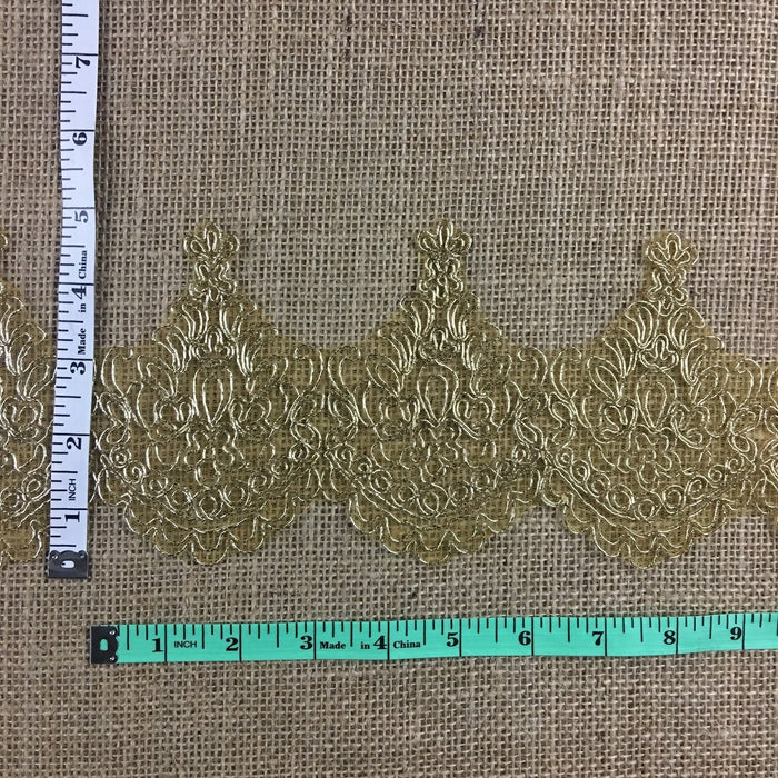 Metallic Gold Trim Lace Corded, 4.5" Wide, for Garment Gown Veil Bridal Theater & Dance Costume Decoration Altar Table Runner DIY Sewing ...