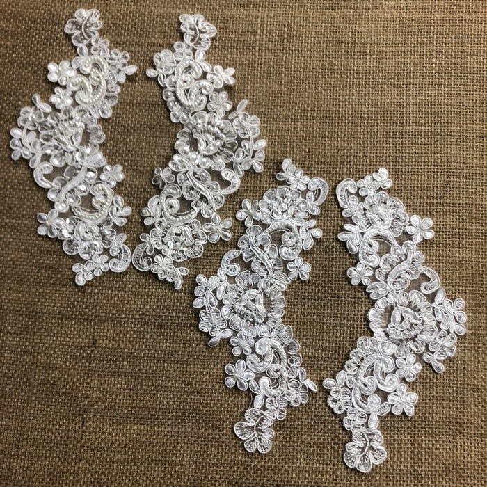 Bridal Applique Pair Lace Hand Beaded Corded Sequined Embroidered, 8.5"x7" Multi-Use Garment Bridal Dresses Decorations Arts Craft Dance Theater
