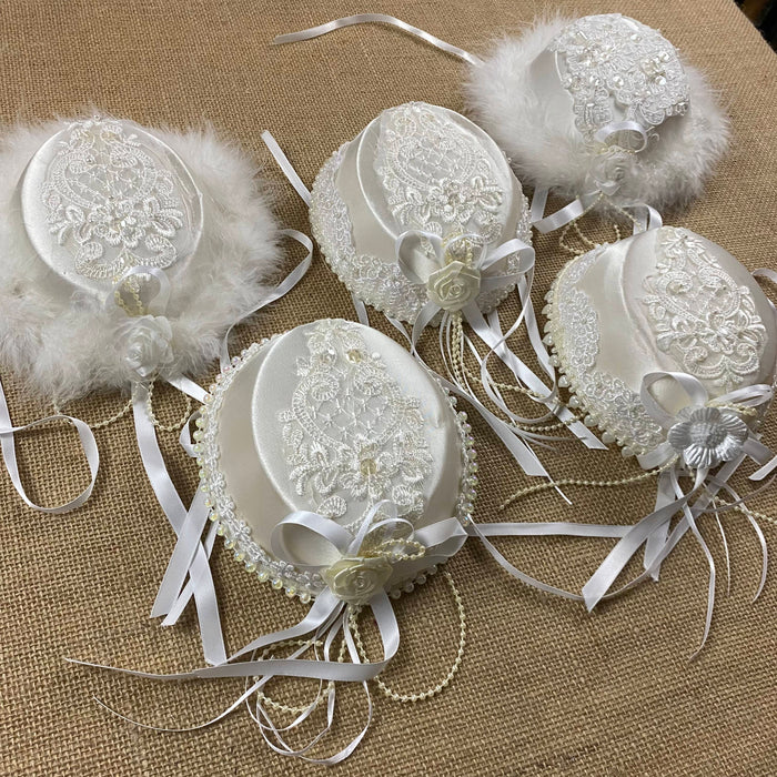 Hat Decorated Beads Pearls Feather Various Bridal Communion Craft Girl Head Piece Malleable Wire Rim