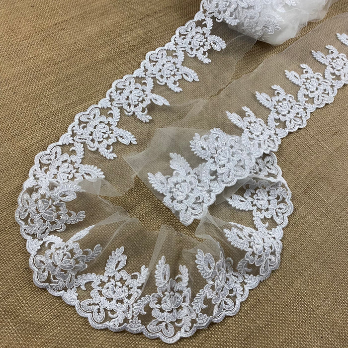 Corded Mesh Net Trim lace Embroidered Quality, 3-5" Wide for Veils Wedding Costumes Crafts