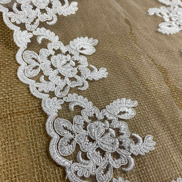 Corded Mesh Net Trim lace Embroidered Quality, 3-5" Wide for Veils Wedding Costumes Crafts