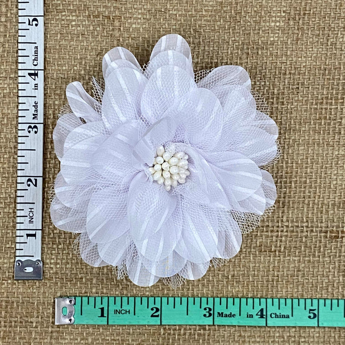 Artificial Flower 3D Mesh & Organza 5" Wide Pearl Center with Pin in Back for Dress Hat Decoration and More