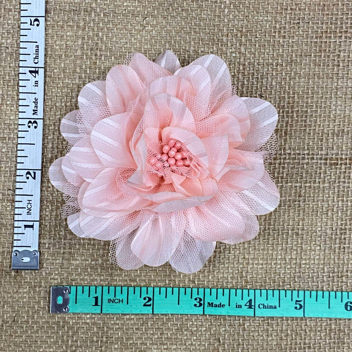 Artificial Flower 3D Mesh & Organza 5" Wide Pearl Center with Pin in Back for Dress Hat Decoration and More