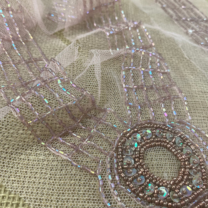 Neckpiece Applique V-Neck Yoke Piece Beads Sequins on Mesh Beautiful Exotic 10"x11"