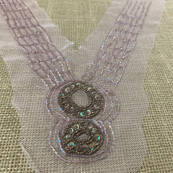 Neckpiece Applique V-Neck Yoke Piece Beads Sequins on Mesh Beautiful Exotic 10"x11"