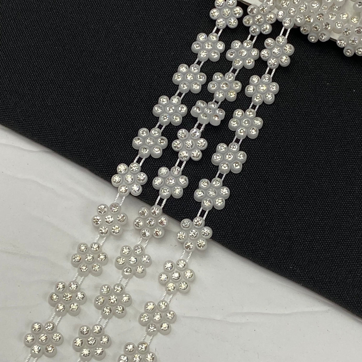 Shiny Bling Rhinestone Crystal Trim in White Resin Plastic Bling Daisy ...