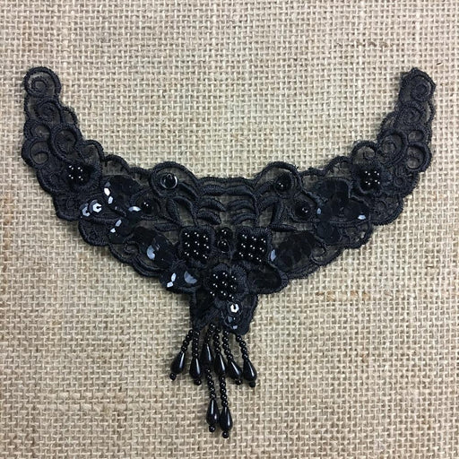 Beaded Applique Piece Lace 6 Hanging Beads Strings Fringe Dangling, 6"x6", Choose Color, for Garment Costume Communion Christening Baptism DIY Sewing