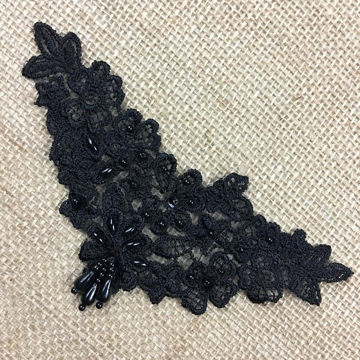 Beaded Applique Piece Lace Floral Triangle 3 Hanging Bead Strings, 6"x3", for Garments Dance Theater Costumes Tops Decoration ⭐