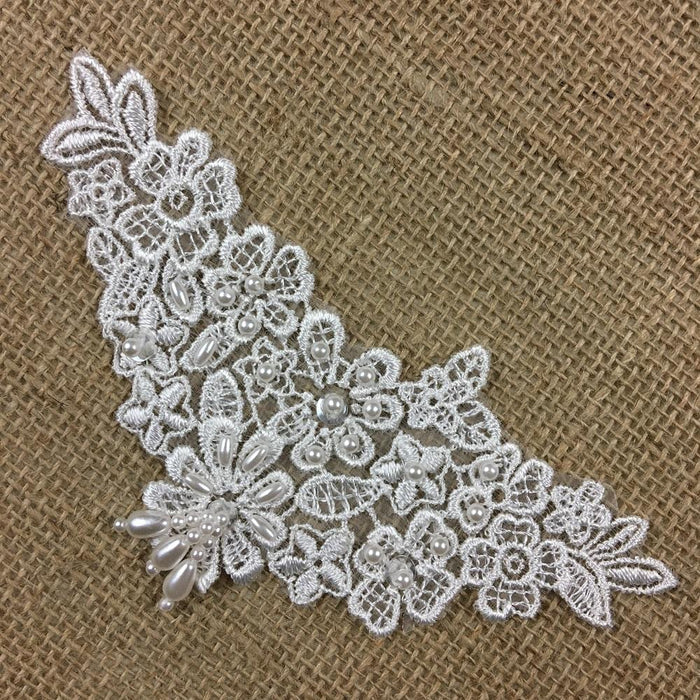 Beaded Applique Piece Lace Floral Triangle 3 Hanging Bead Strings, 6"x3", for Garments Dance Theater Costumes Tops Decoration ⭐