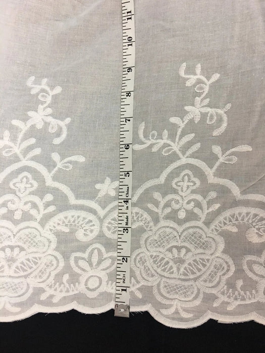 Lawn Cotton Fabric Embroidered Double Border Floral Design Border, 52" Wide, White, Many uses Garments Costumes Curtains Table Cover DIY Sewing