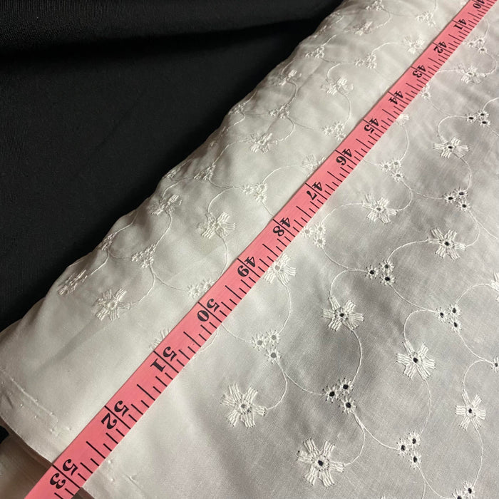 Cotton Eyelet Fabric Allover Flower Embroidery, White, useable embroidered width 51" 100% natural cotton, for garments, linen